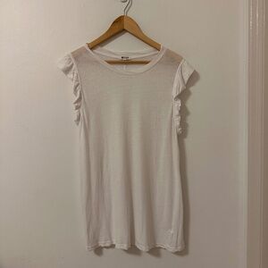 LA Made Muscle Tank With Shoulder Ruffles in Soft White | Size Medium